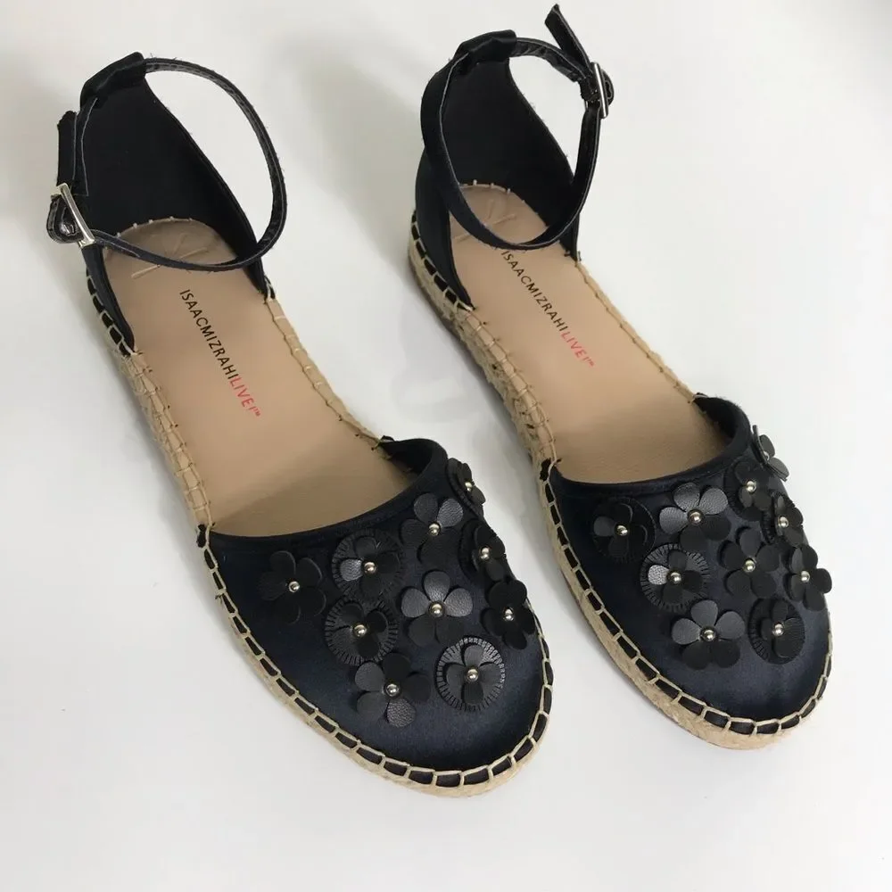 Isaac Mizrahi Floral Applique Satin Espadrilles